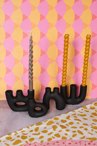 Triple Black Avignon Ceramic Candlestick