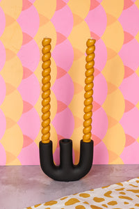 Triple Black Avignon Ceramic Candlestick
