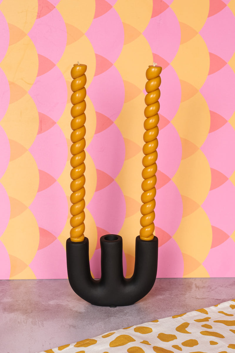 Triple Black Avignon Ceramic Candlestick