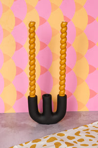 Triple Black Avignon Ceramic Candlestick