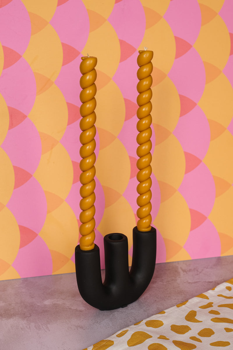 Triple Black Avignon Ceramic Candlestick