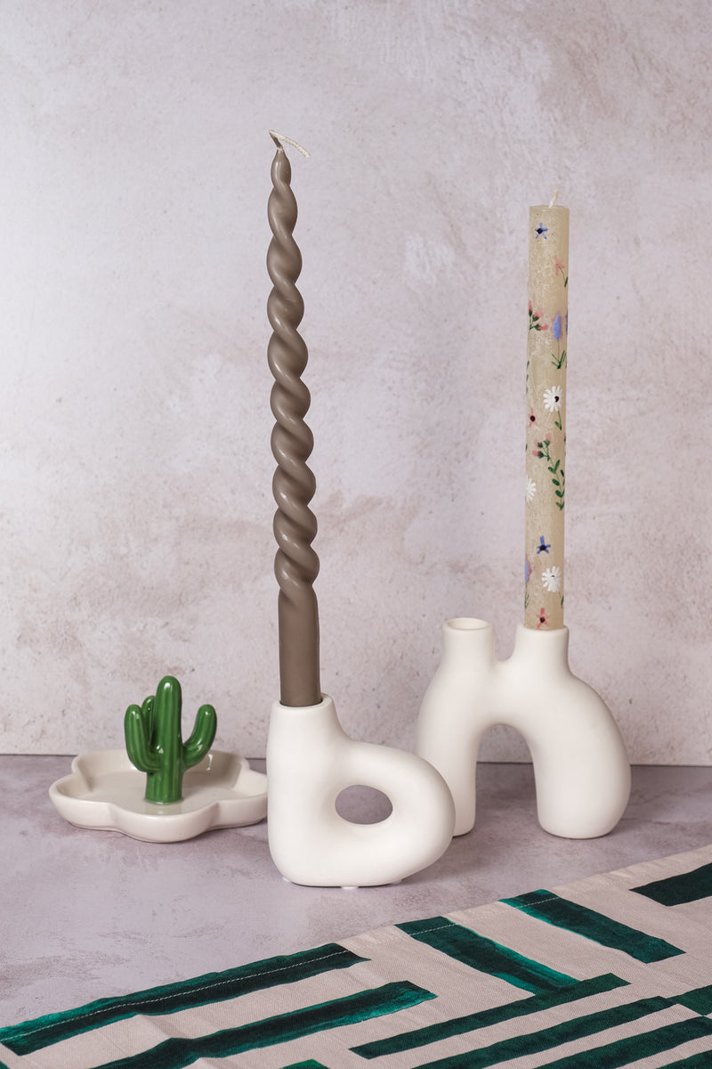 Single White Avignon Ceramic Candlestick (10cm)