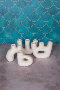 Single White Avignon Ceramic Candlestick (10cm)