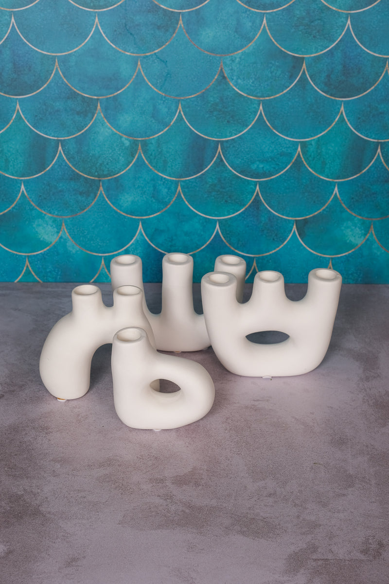 Single White Avignon Ceramic Candlestick (10cm)