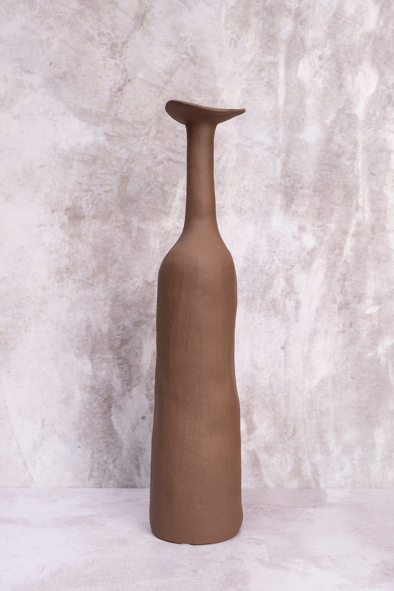 Tall Brown Wonky Ceramic Vase (Large)