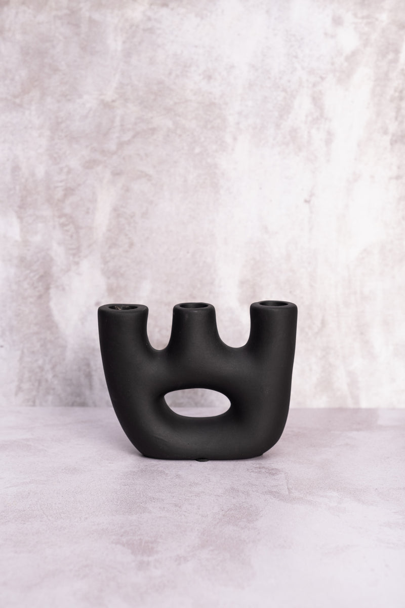 Trio Black Avignon Ceramic Candlestick