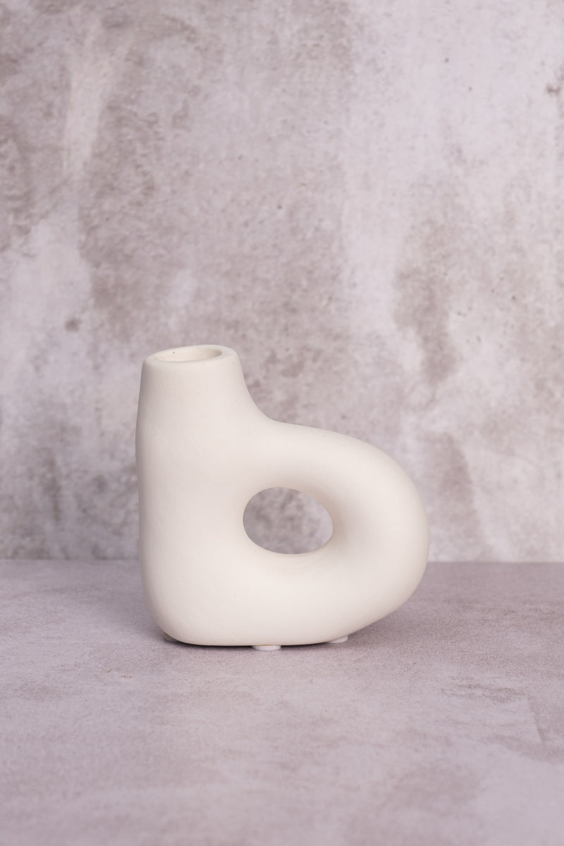 Single White Avignon Ceramic Candlestick (10cm)