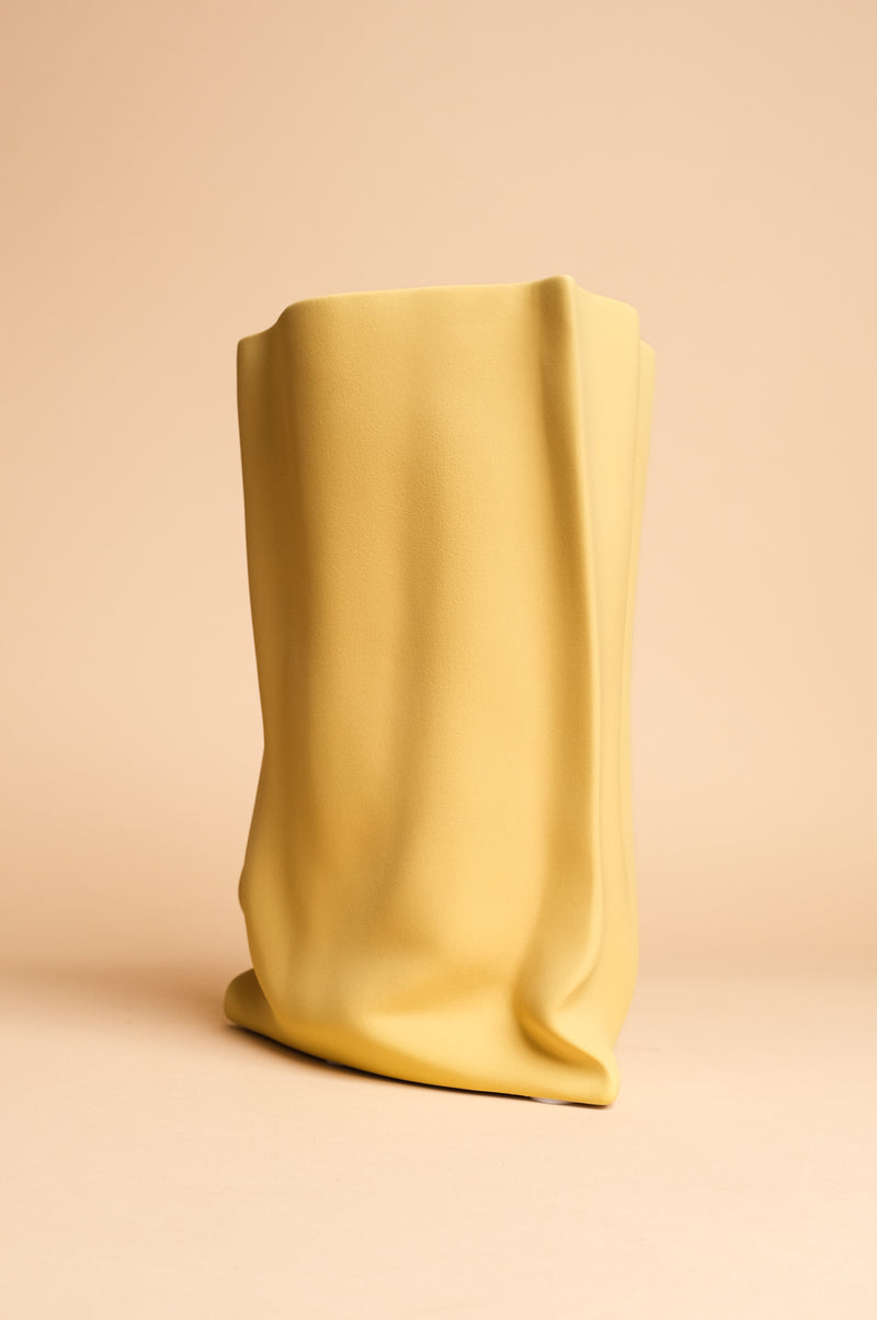 Yellow Paperbag Ceramic Vase (24cm)